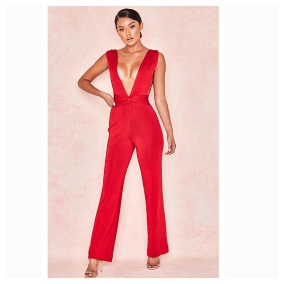 House of CB Pants - House of CB Red Bandage Bendetta Jumpsuit